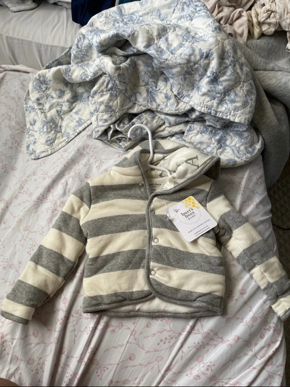 Burt's Bees Baby Gray and Cream Striped Hooded Jacket